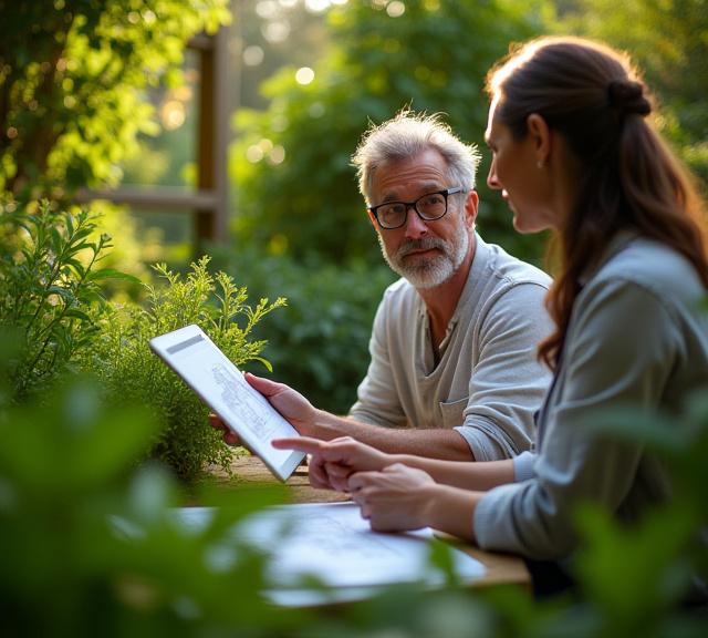 Professional garden consultation in progress